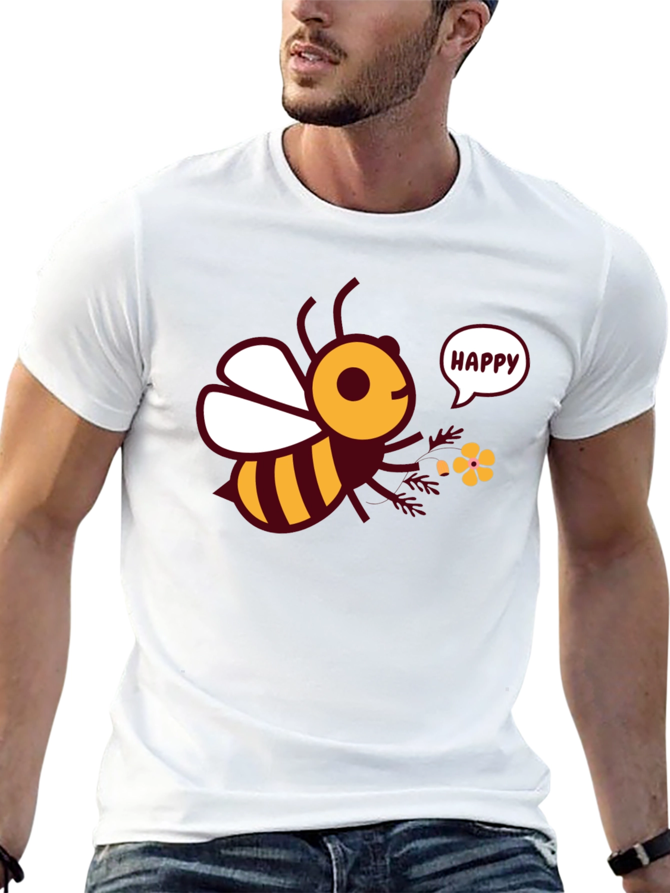 Black Happy Bee Graphic Tee - Men's Black T-Shirt view 13
