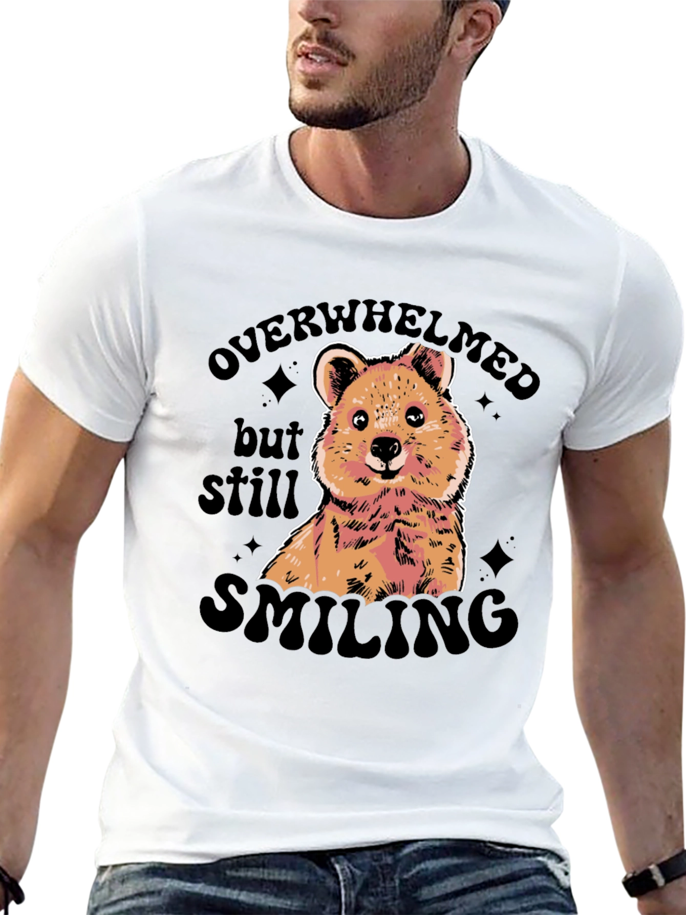 Black Overwhelmed But Still Smiling Graphic Tee view 13