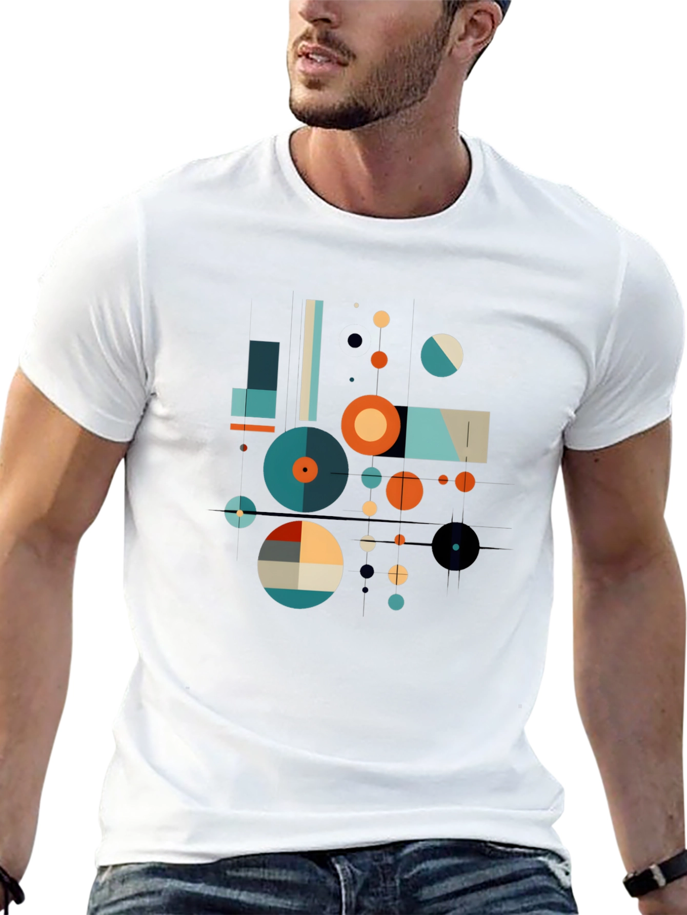 Black Geometric Art Graphic Print Black T-Shirt view 13