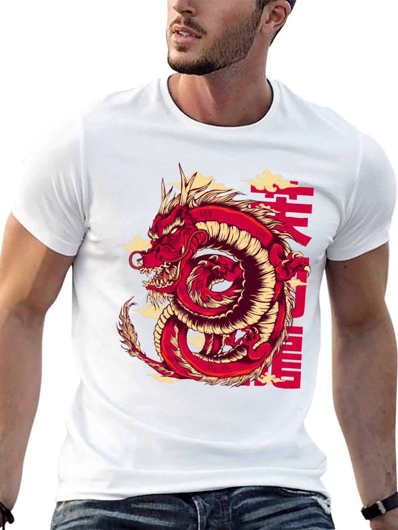 Black Red Dragon Graphic Print Black T-Shirt view 13