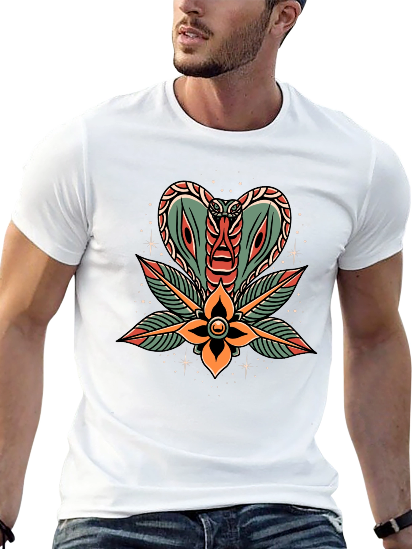 Black Cobra Flower Tattoo Graphic T-Shirt view 13