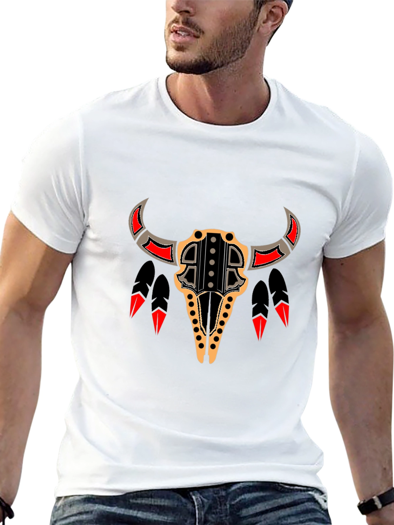 Black Tribal Bull Skull Graphic Tee - Black view 13