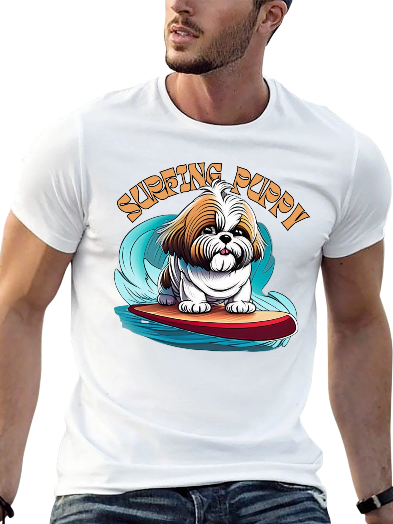 Black Surfing Puppy T-Shirt - Cute Dog Design view 13