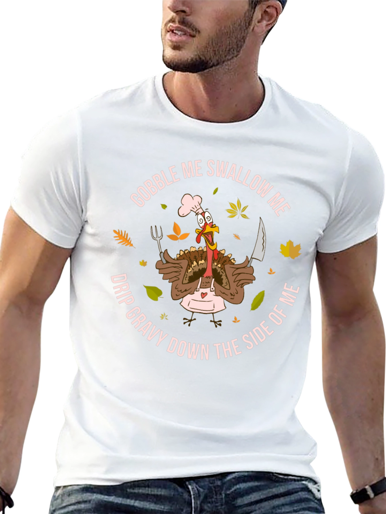Black Gobble Me T-Shirt Funny Thanksgiving Turkey Chef view 13