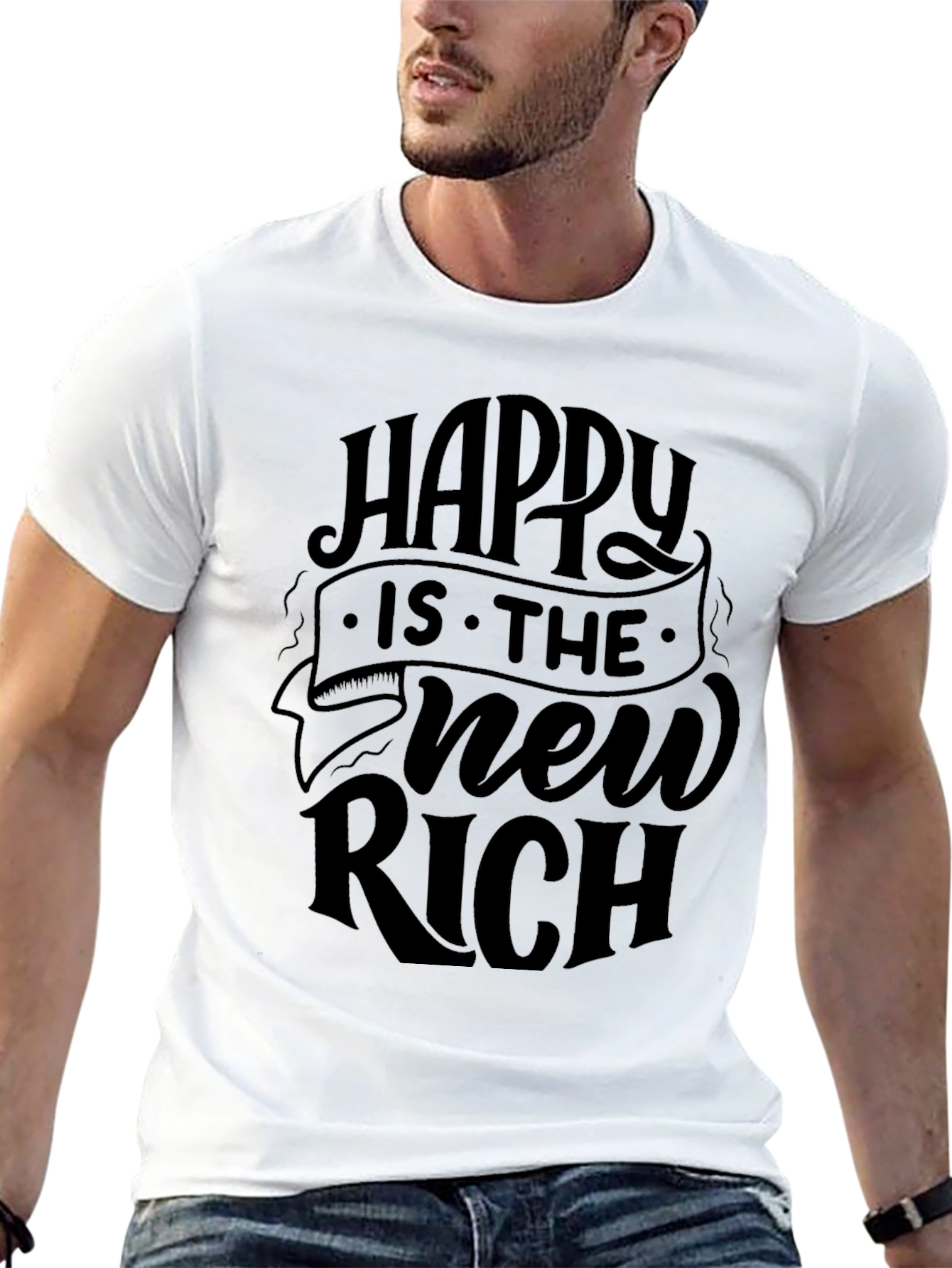 Black Happy is the New Rich Black T-Shirt view 13