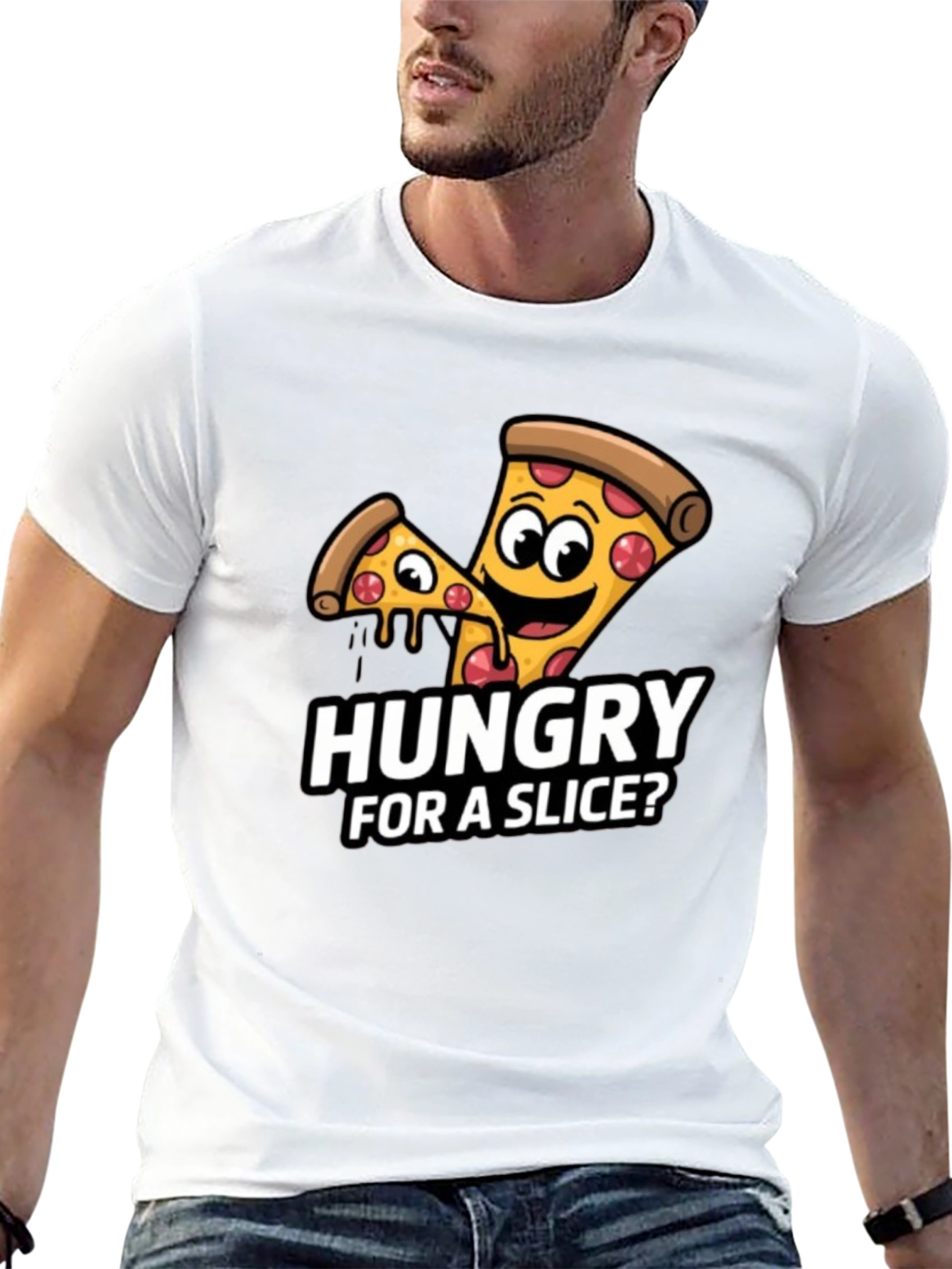 Black Hungry For a Slice? Pizza Graphic T-Shirt view 13