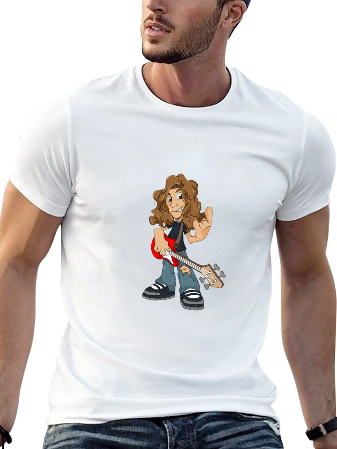 Cartoon Guitarist Graphic Tee - 13
