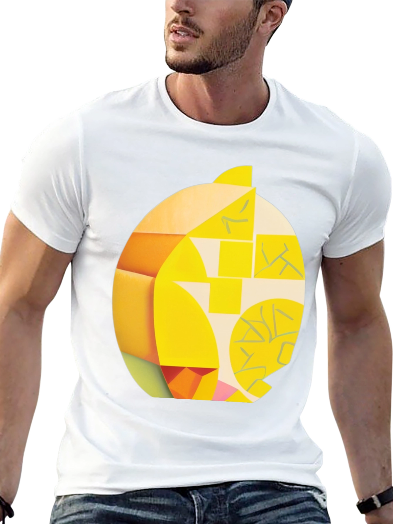 Black Abstract Geometric Lemon Graphic Tee - Modern Art Shirt view 13