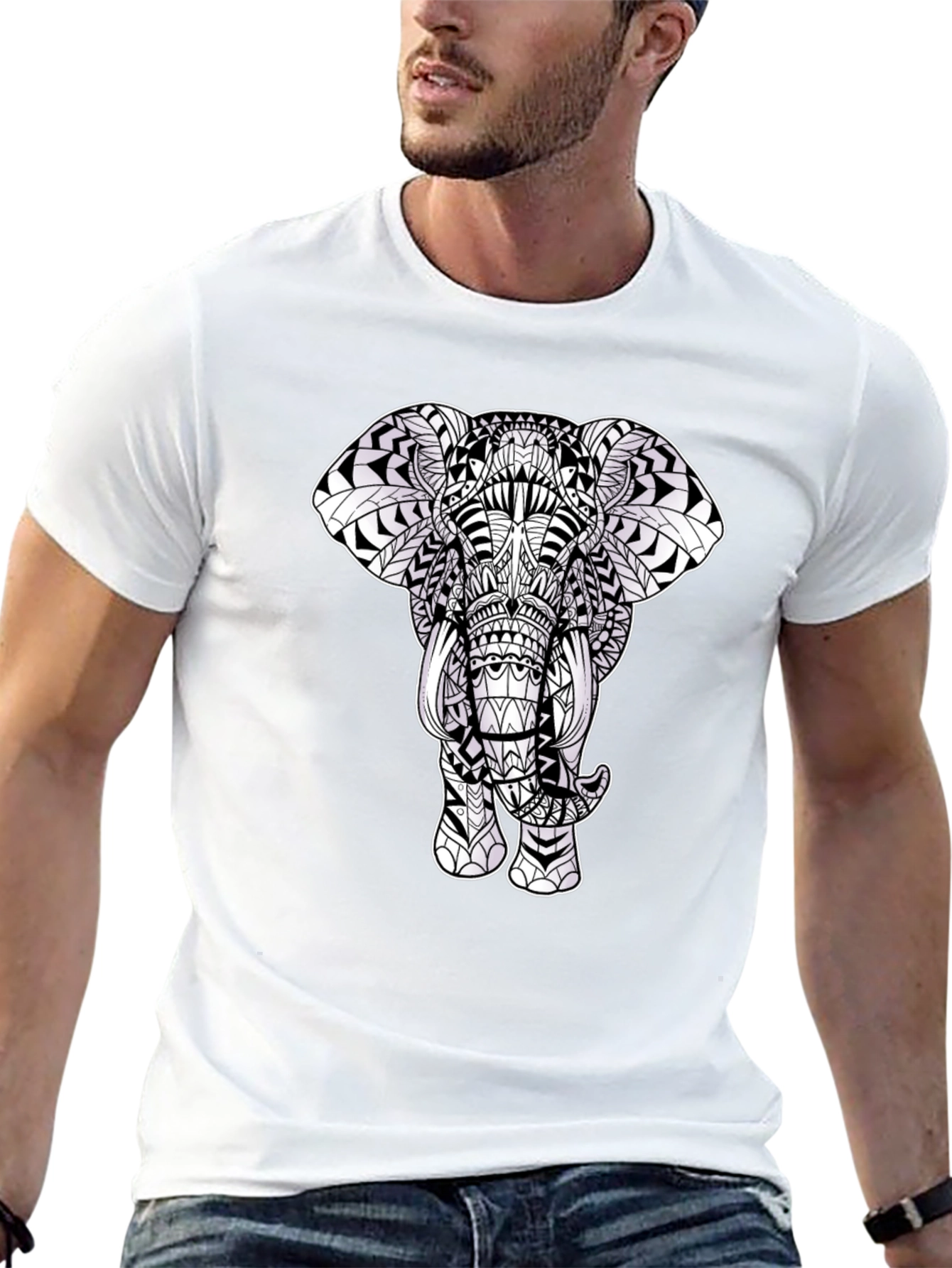 Black Elephant Mandala Print Black T-Shirt view 13