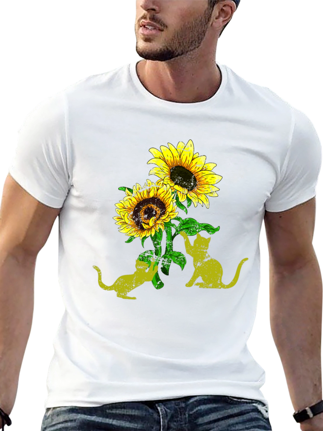 Black Sunflower Cats Black T-Shirt view 13
