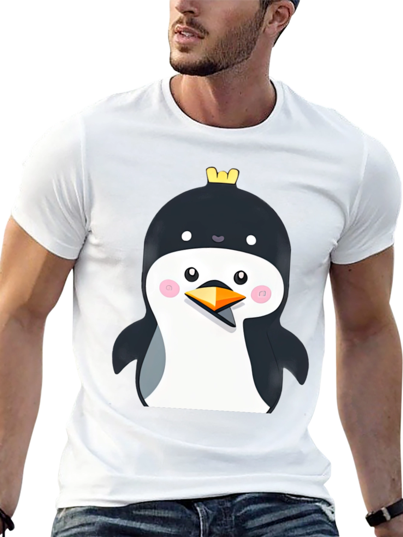 Black Penguin with Crown Black T-Shirt - Cute Cartoon Style view 13