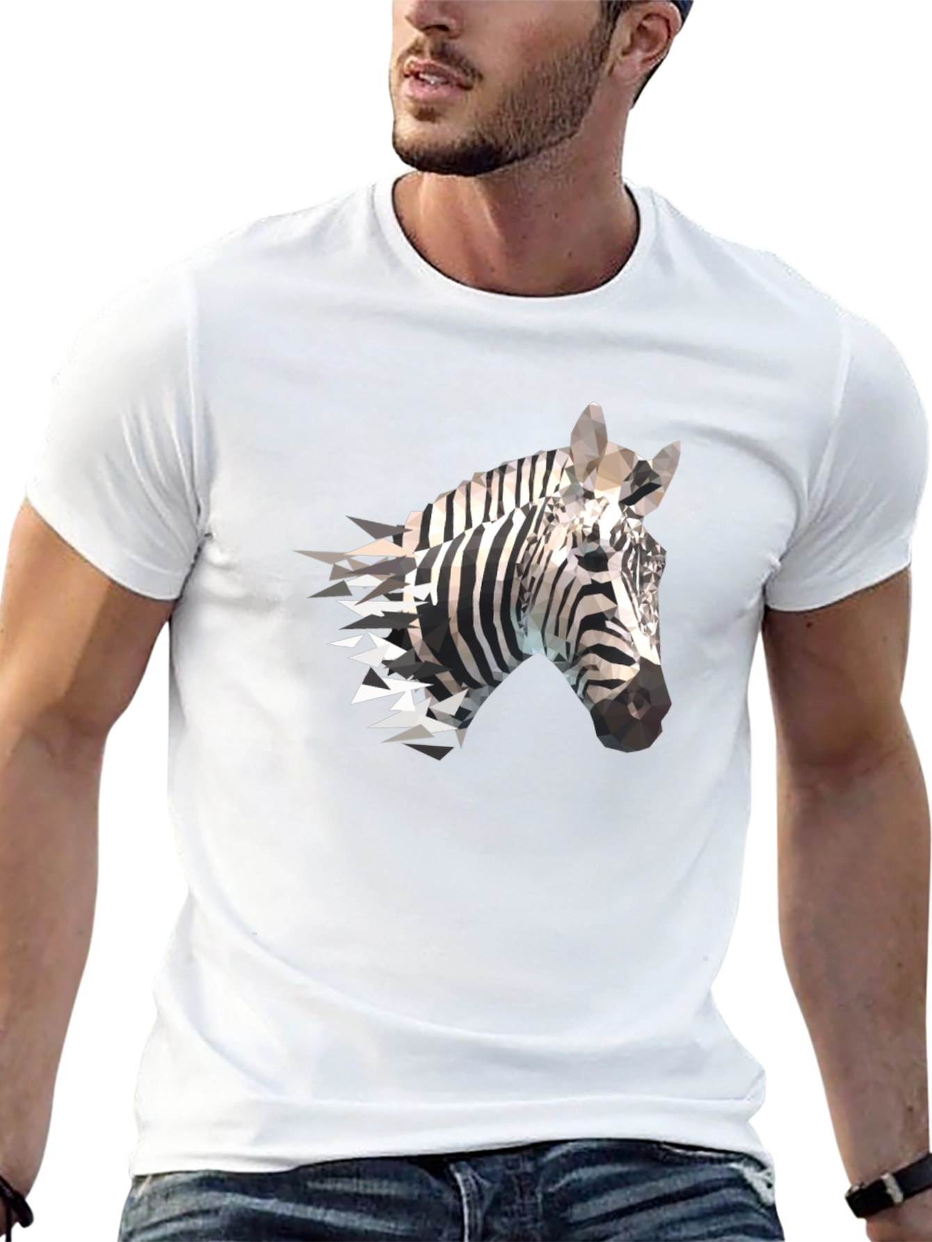 Black Geometric Zebra Print Black T-Shirt view 13
