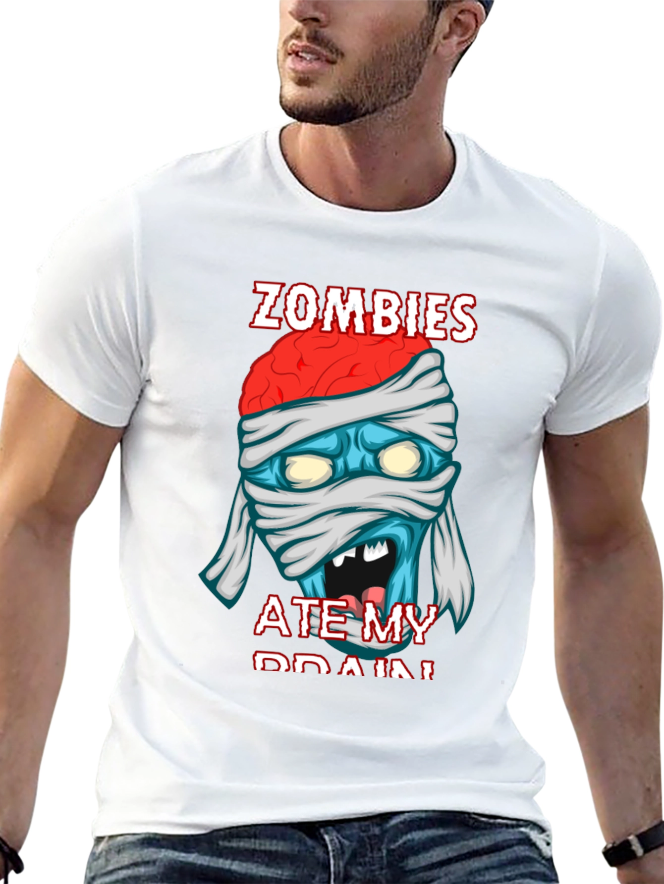 Black Zombies Ate My Brain Funny Graphic T-Shirt view 13
