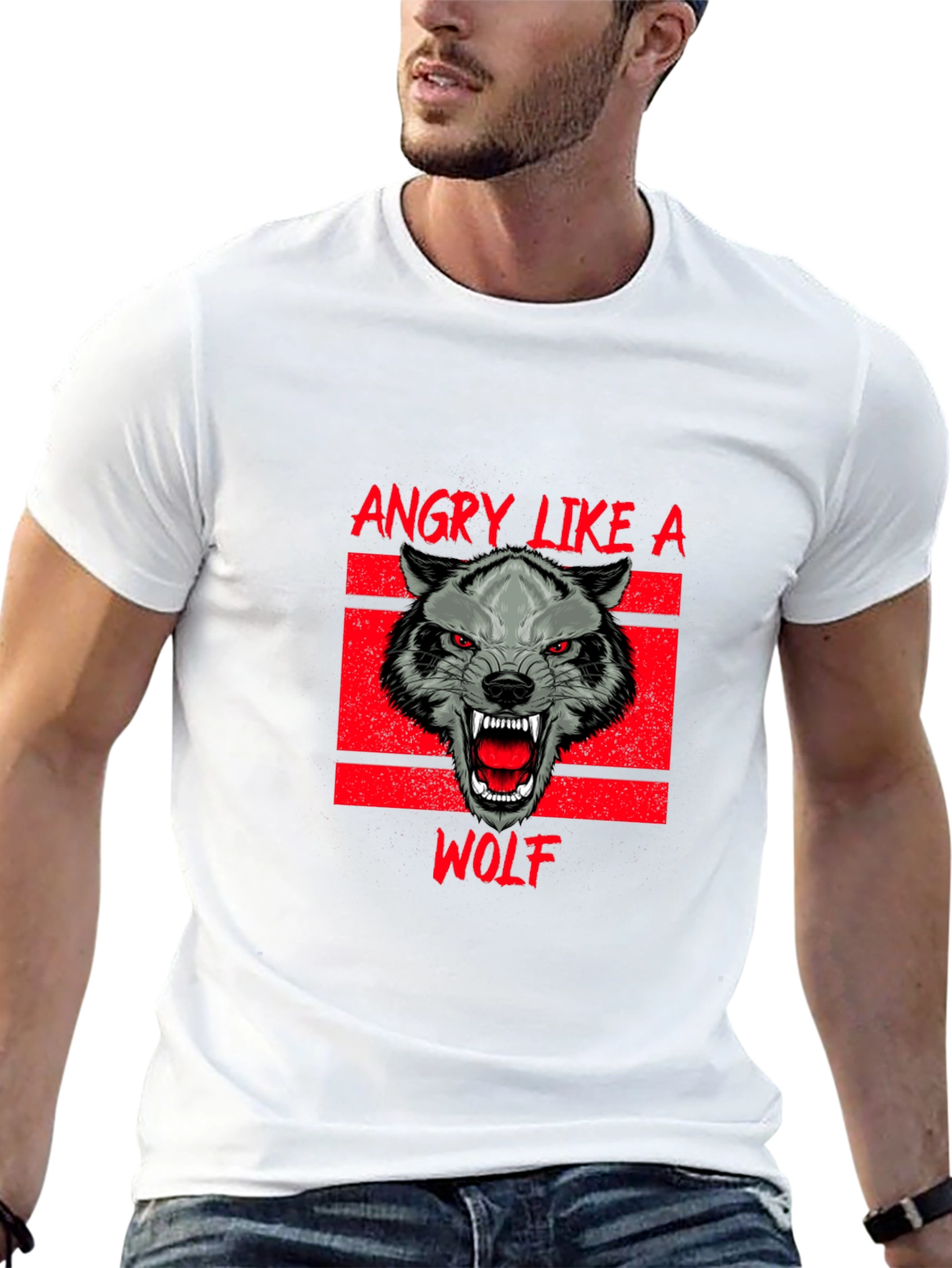 Black Angry Like a Wolf Black T-Shirt view 13