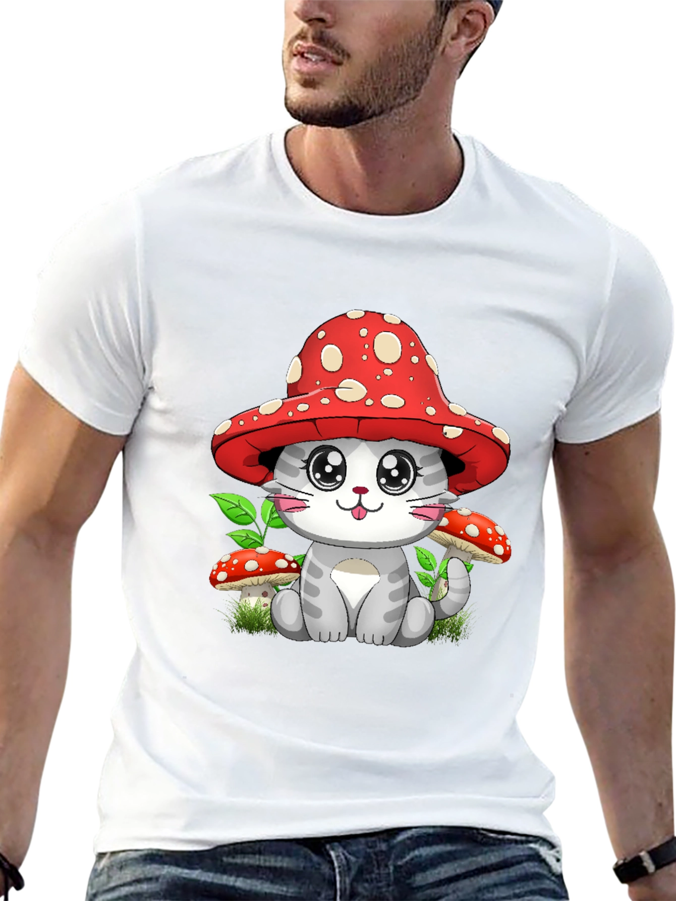 Black Mushroom Cat Graphic Tee - Whimsical Design view 13