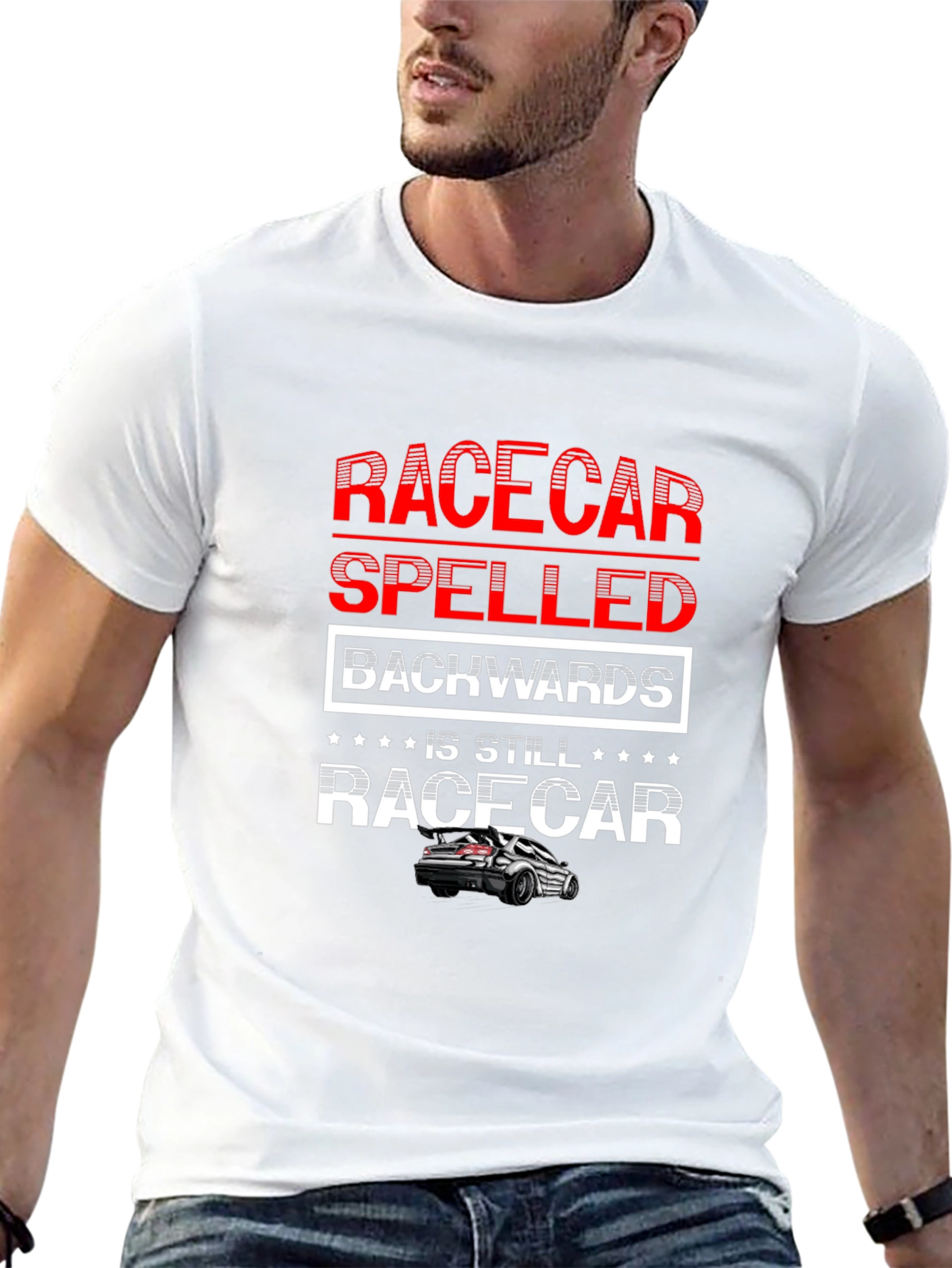 Black Racecar Spelled Backwards T-Shirt - Car Enthusiast Apparel view 13