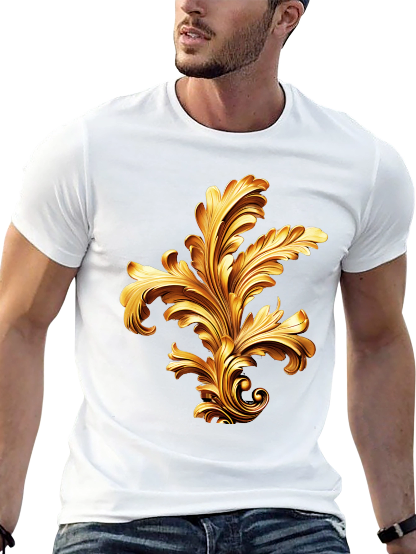 Black Elegant Black T-Shirt with Golden Baroque Design view 13