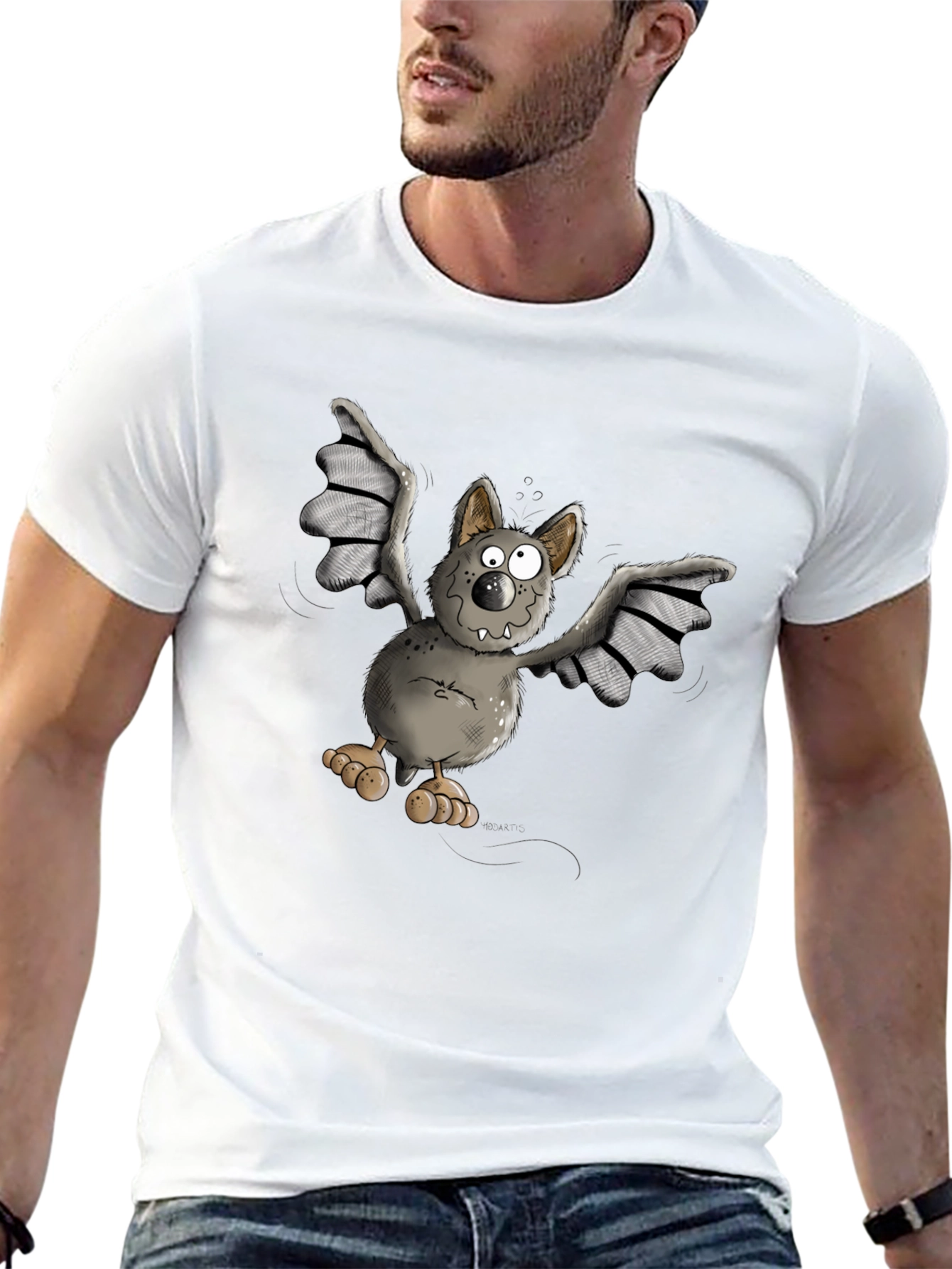 Black Funny Bat Cartoon Graphic T-Shirt view 13