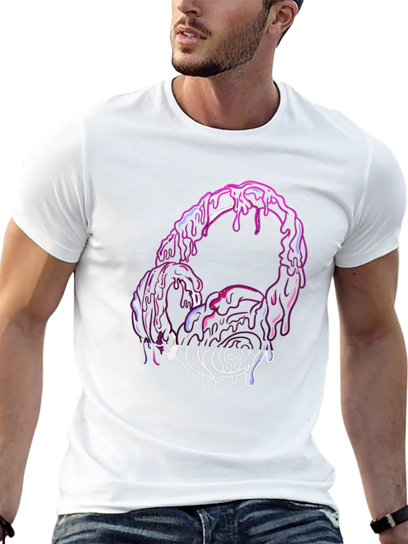 Black Melting Headphones Graphic Tee - Black Cotton Blend view 13