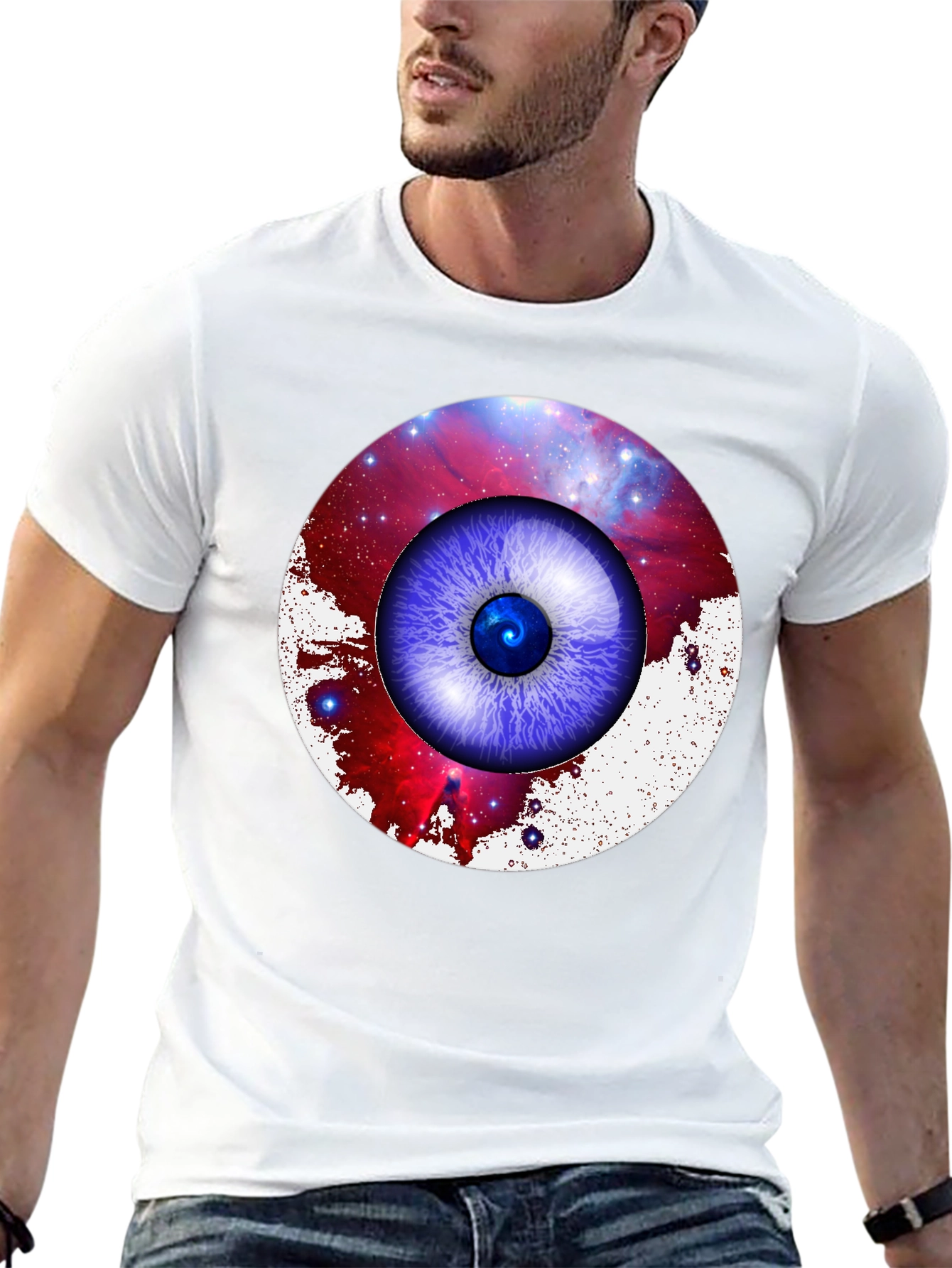 Black Galaxy Eye Graphic Print Crew Neck T-Shirt view 13