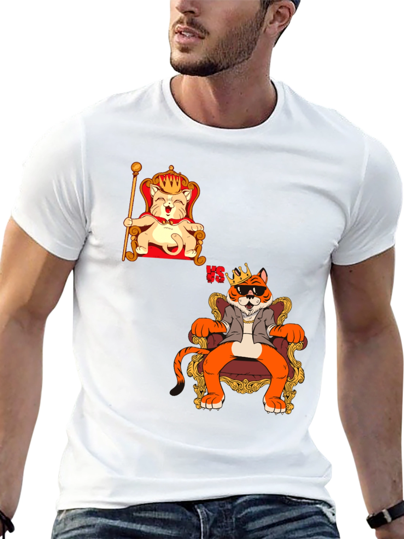 Black King Cat VS King Tiger Black T-Shirt view 13