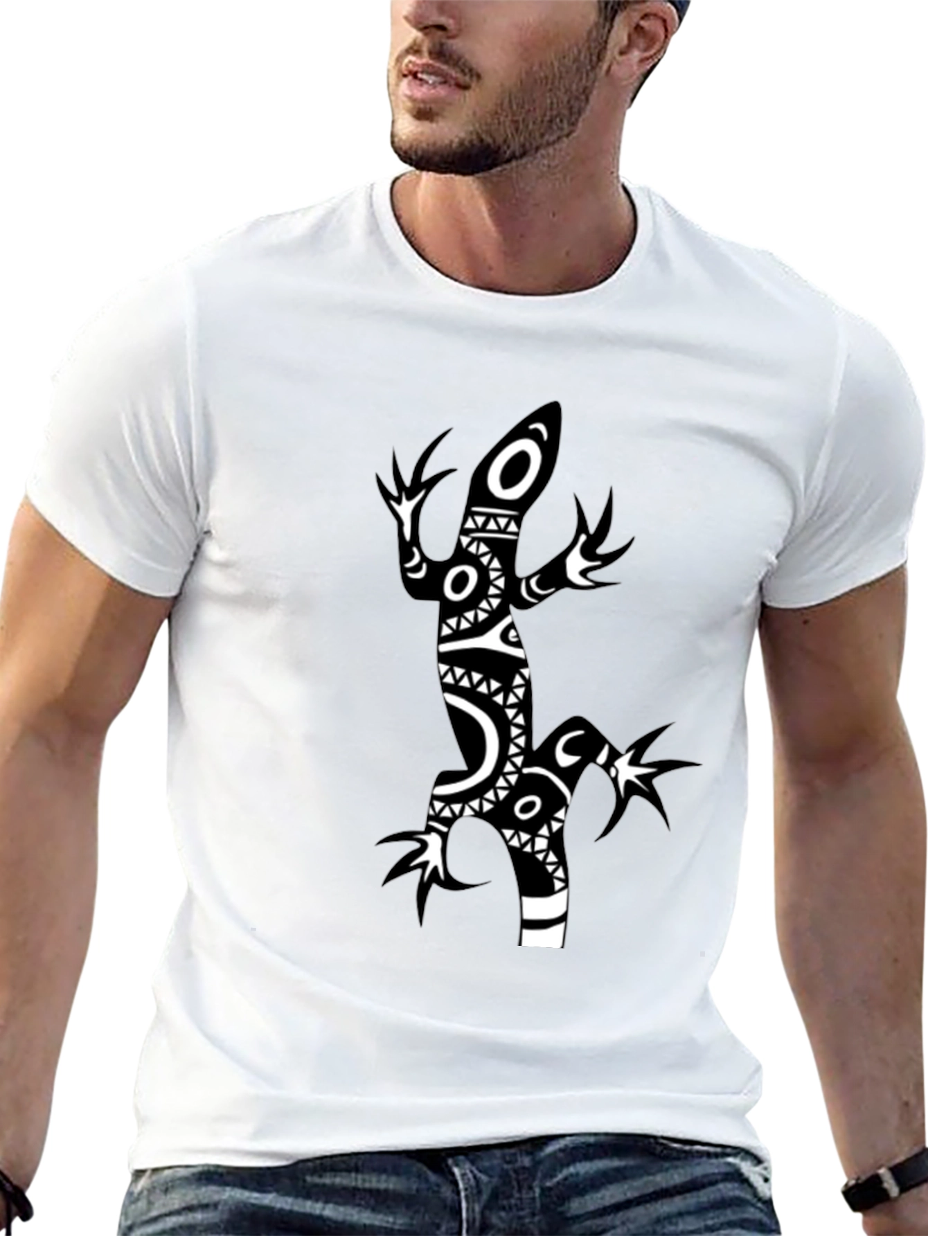 Black Tribal Lizard Black T-Shirt view 13