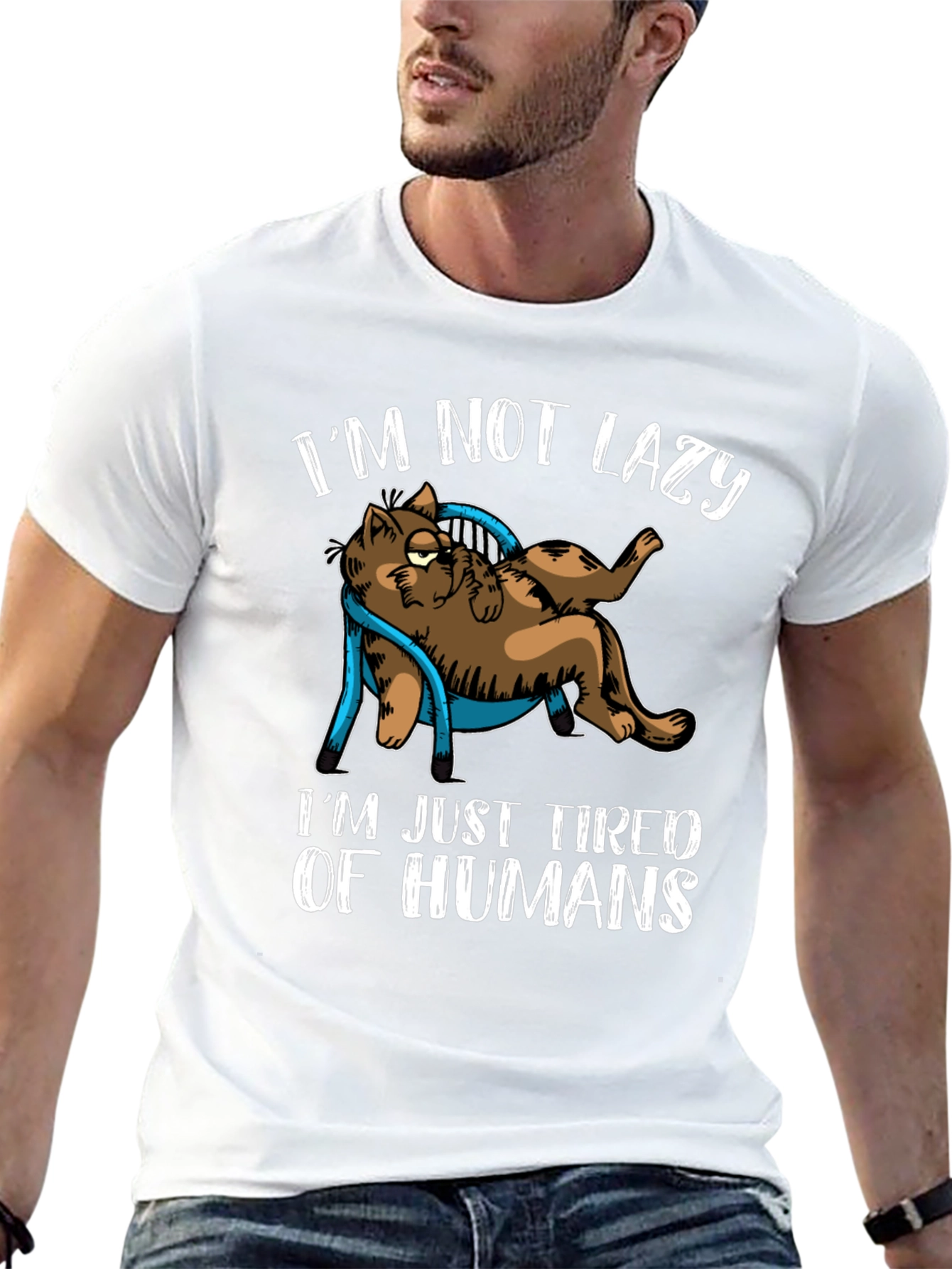 Black I'm Not Lazy Tired of Humans Cat Graphic T-Shirt view 13