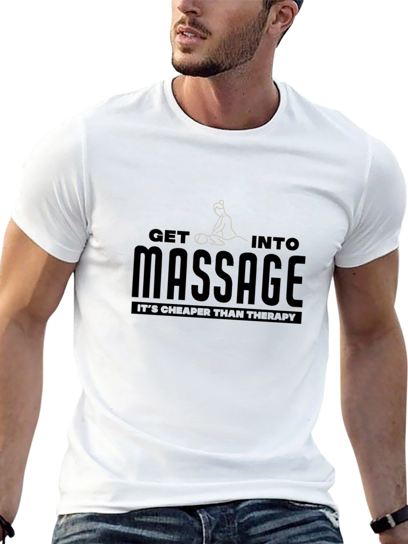 Black Massage Therapy Graphic T-Shirt - Relaxing Style view 13