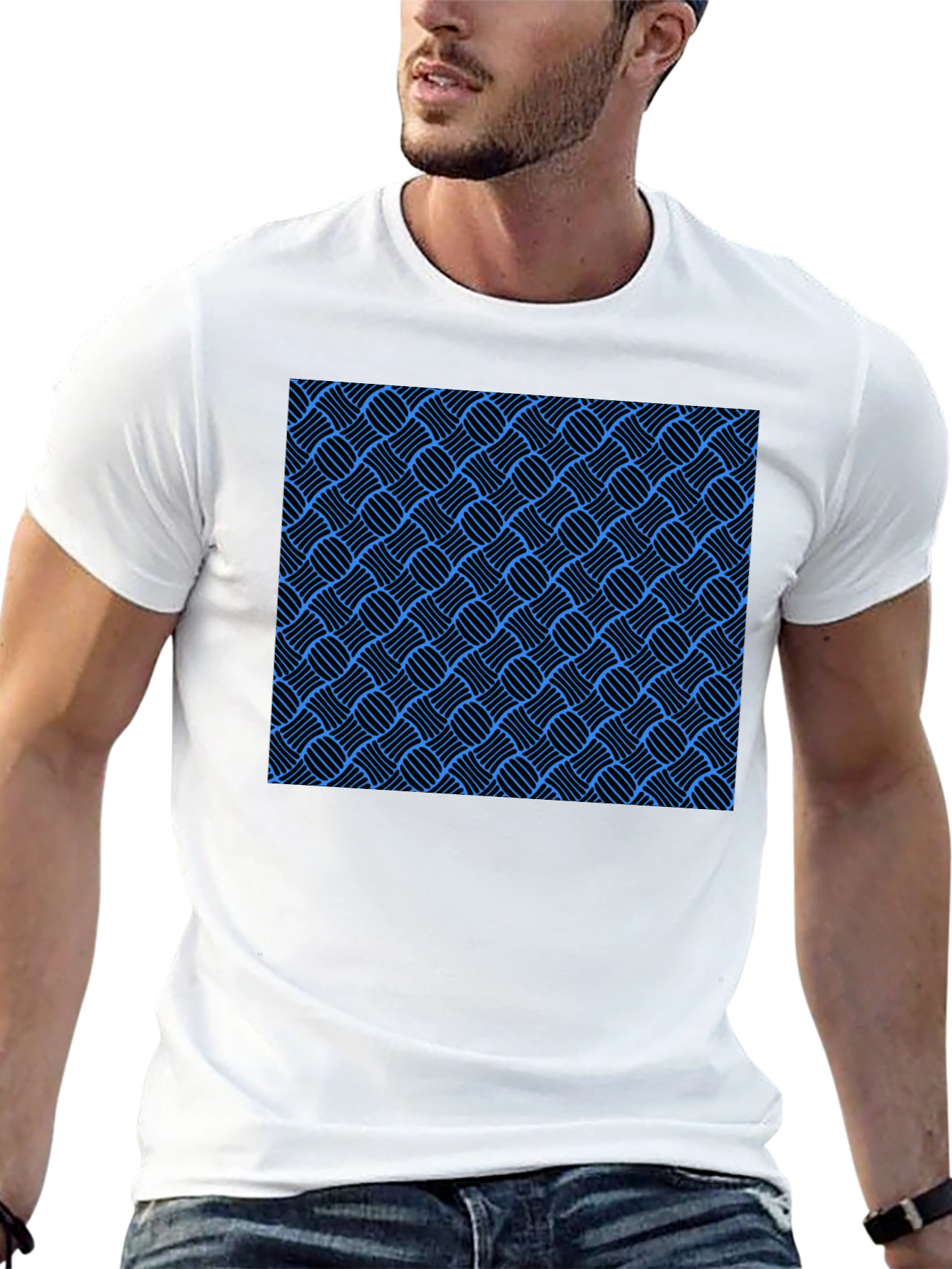 Black Stylish Black T-Shirt with Blue Weave Pattern view 13