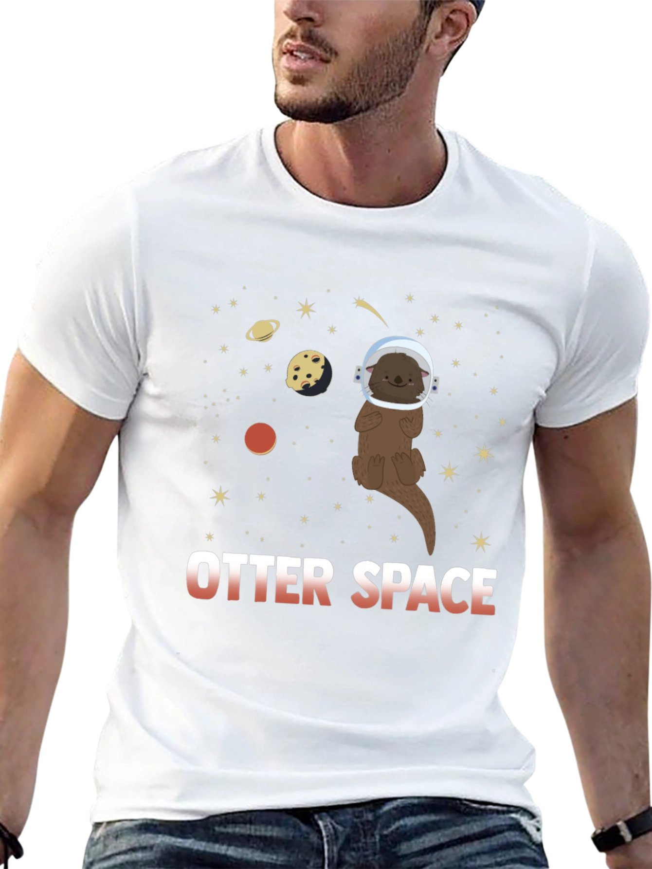 Black Otter Space T-Shirt - Cute Astronaut Otter Design view 13