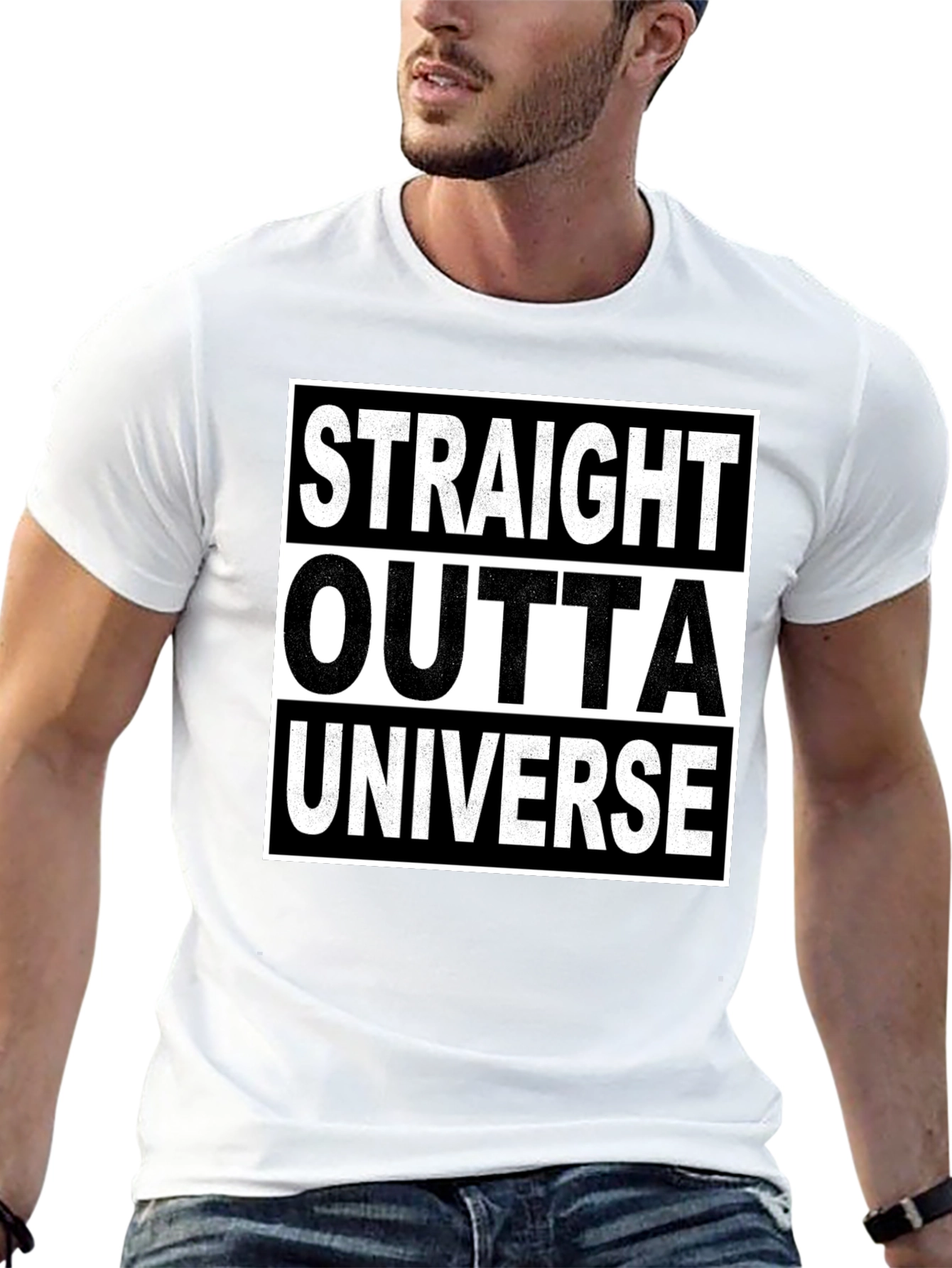 Black Straight Outta Universe T-Shirt view 13
