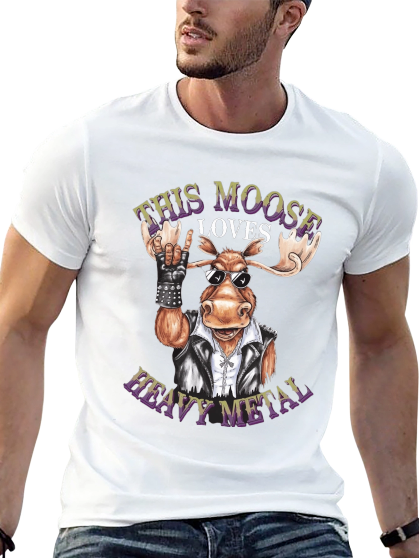 Black Heavy Metal Moose Graphic Tee - Rock On! view 13