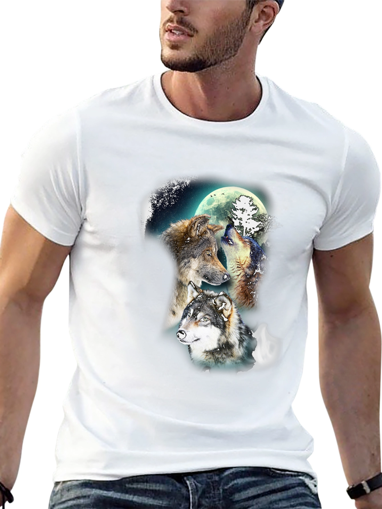 Black Wolf Moon T-Shirt - Men's Graphic Tee view 13