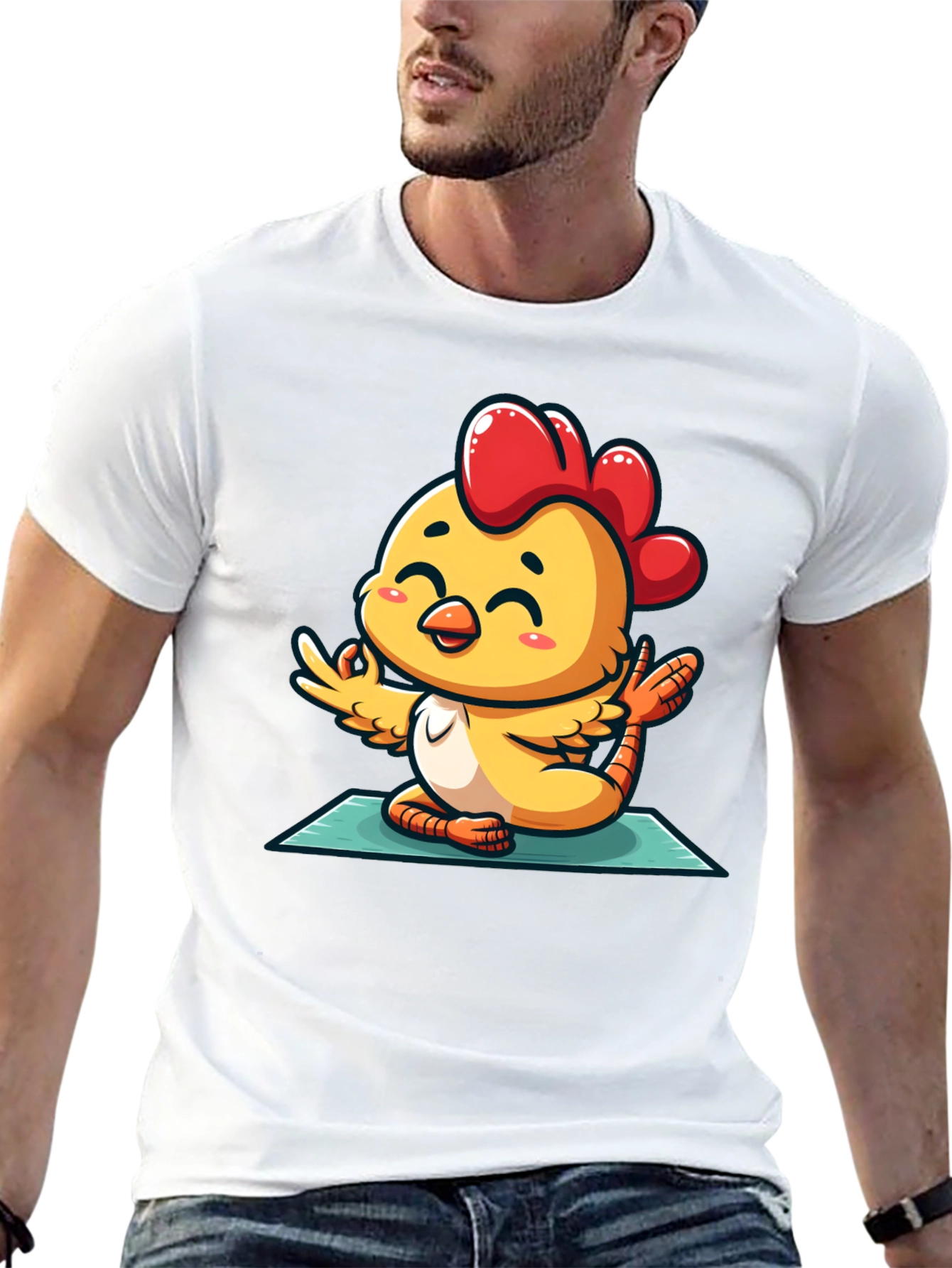 Black Yoga Chicken T-Shirt - Relaxed Fit Cotton Tee view 13