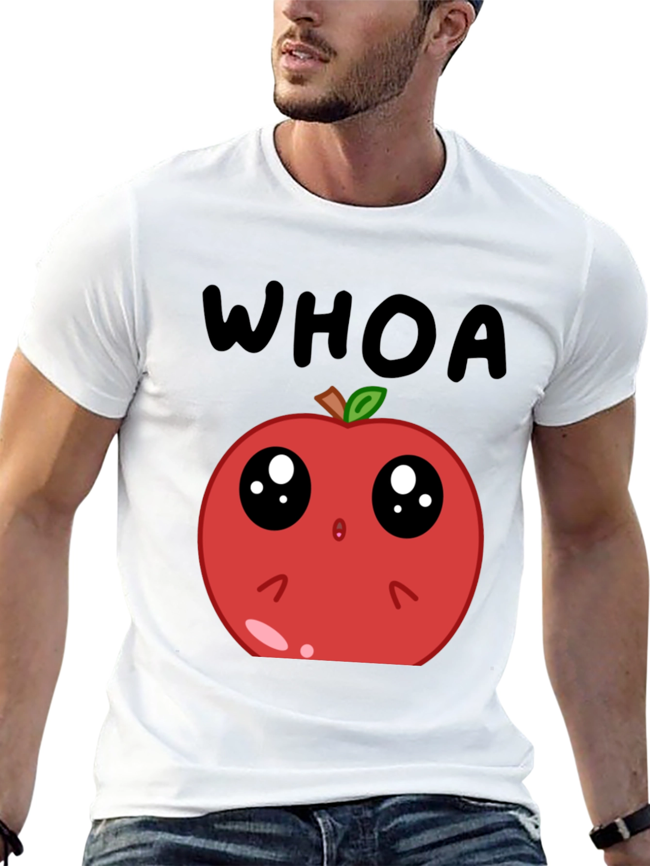 Black Funny Apple Cartoon T-Shirt - Whoa Cute Fruit Tee view 13