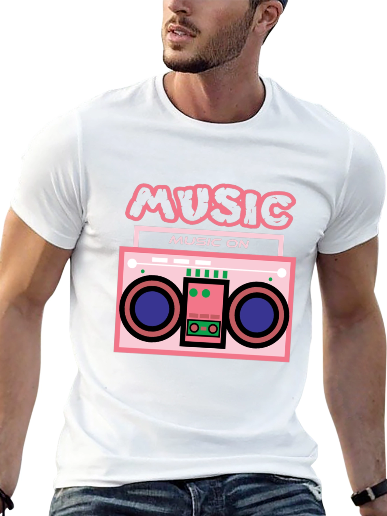 Black Retro Boombox Music T-Shirt view 13