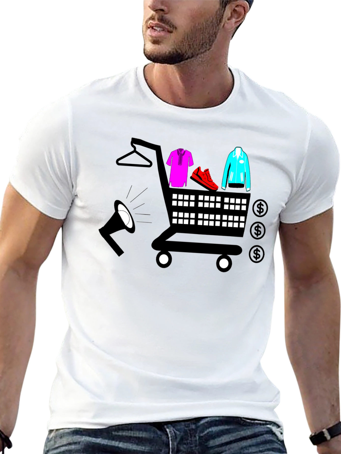 Black Shopping Cart T-Shirt - Black Novelty Tee view 13