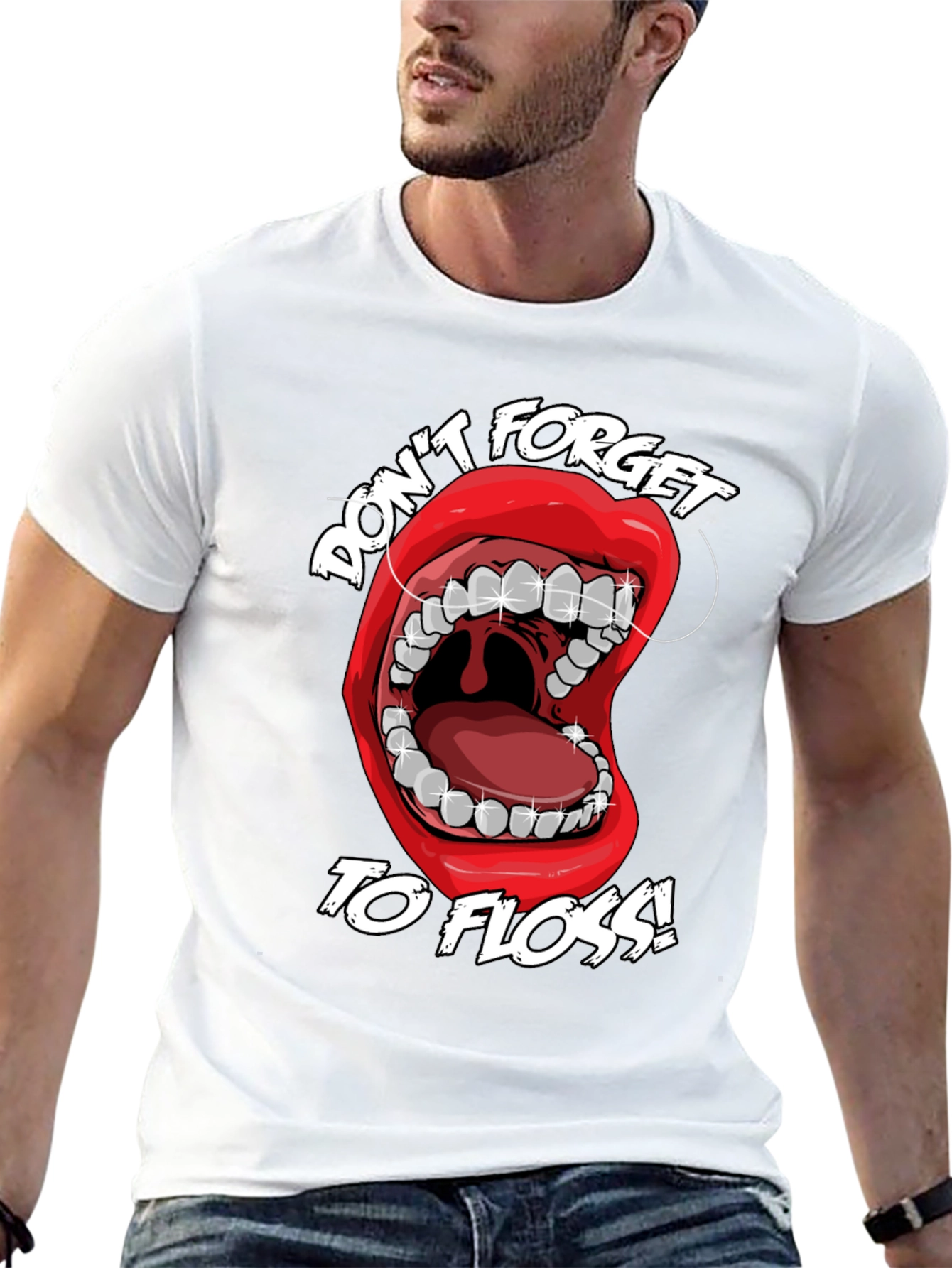 Black Don't Forget to Floss! Graphic T-Shirt view 13