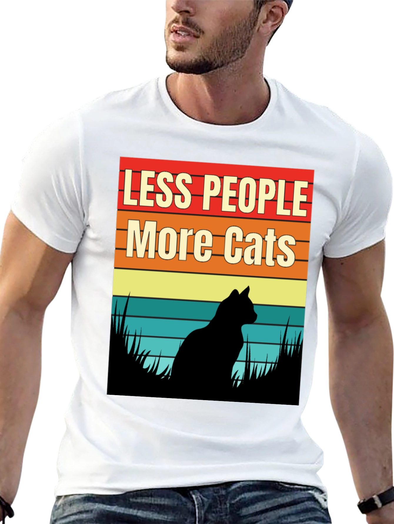 Black Less People More Cats Graphic T-Shirt view 13