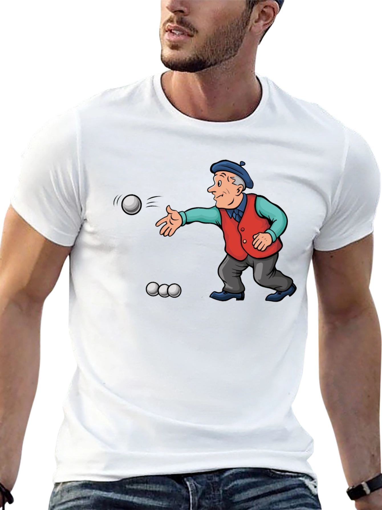 Black Cartoon Bocce Ball Player Black T-Shirt view 13