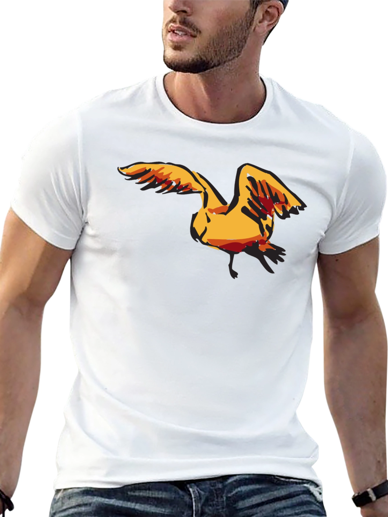 Black Men's Black T-Shirt with Seagull Graphic view 13