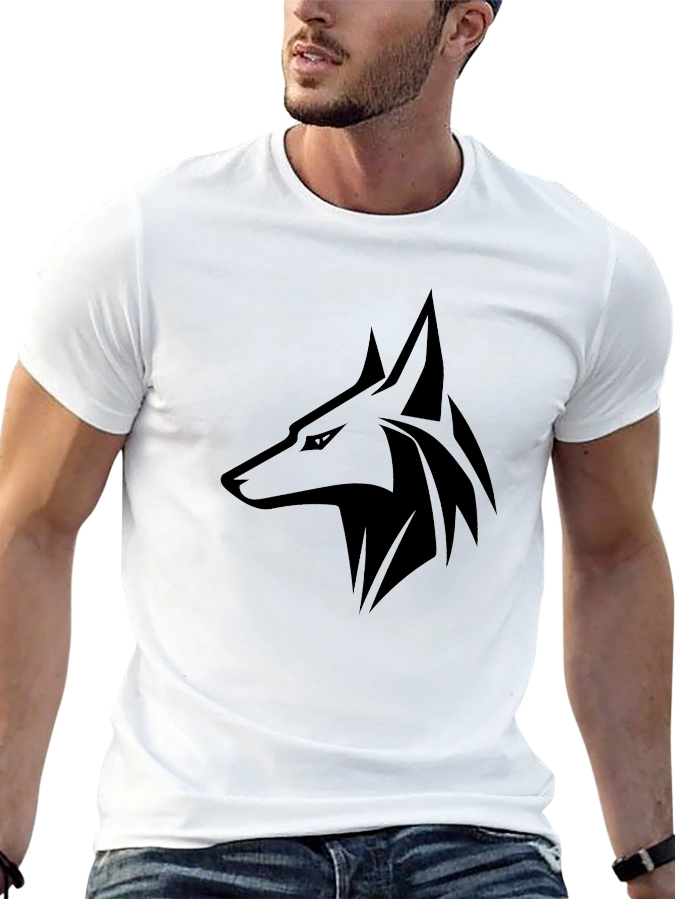 Black Men's Black Wolf Graphic T-Shirt - Casual Short Sleeve Tee view 13