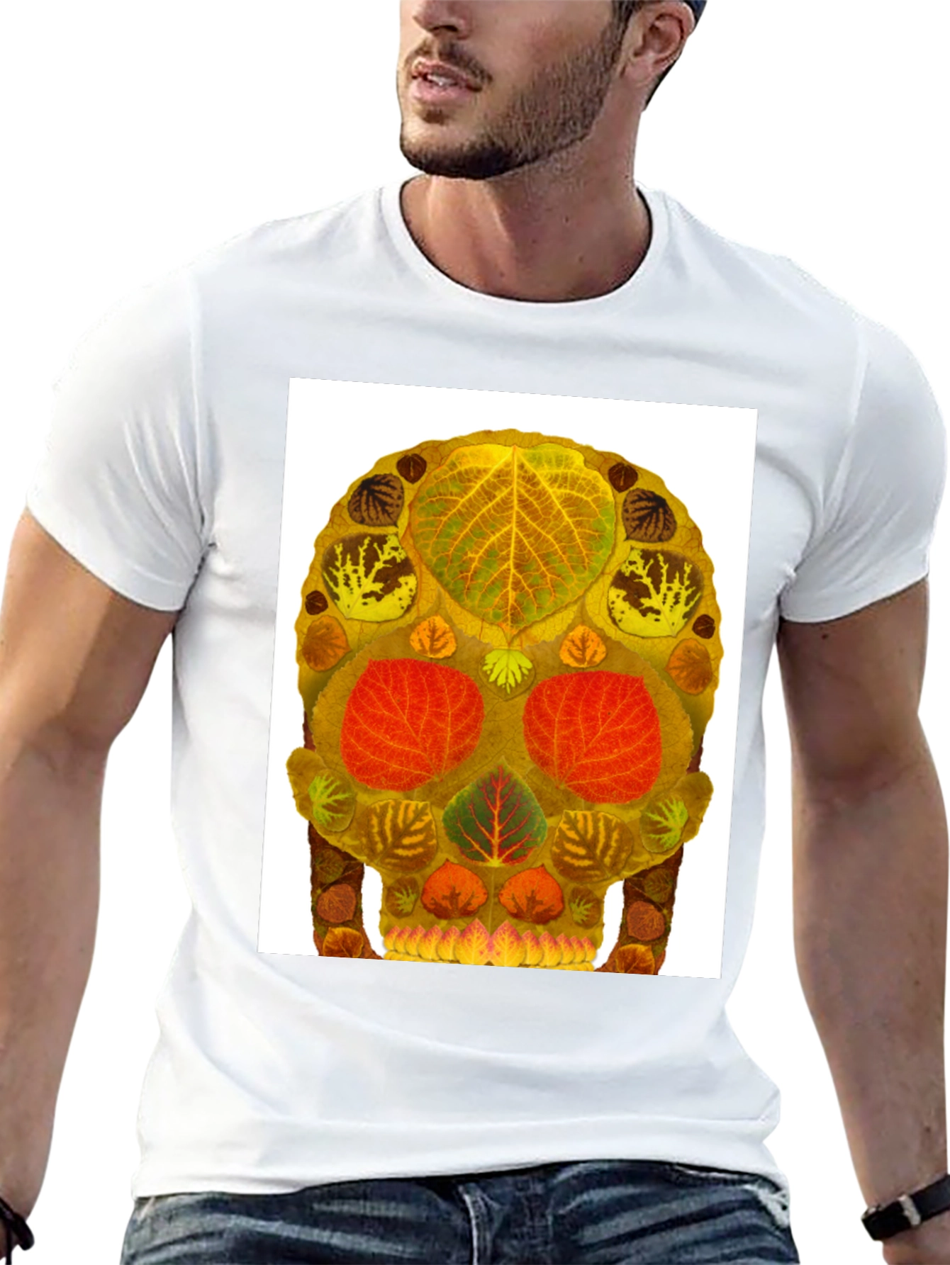 Black Leaf Skull Graphic Tee - Unique Nature Art T-Shirt view 13