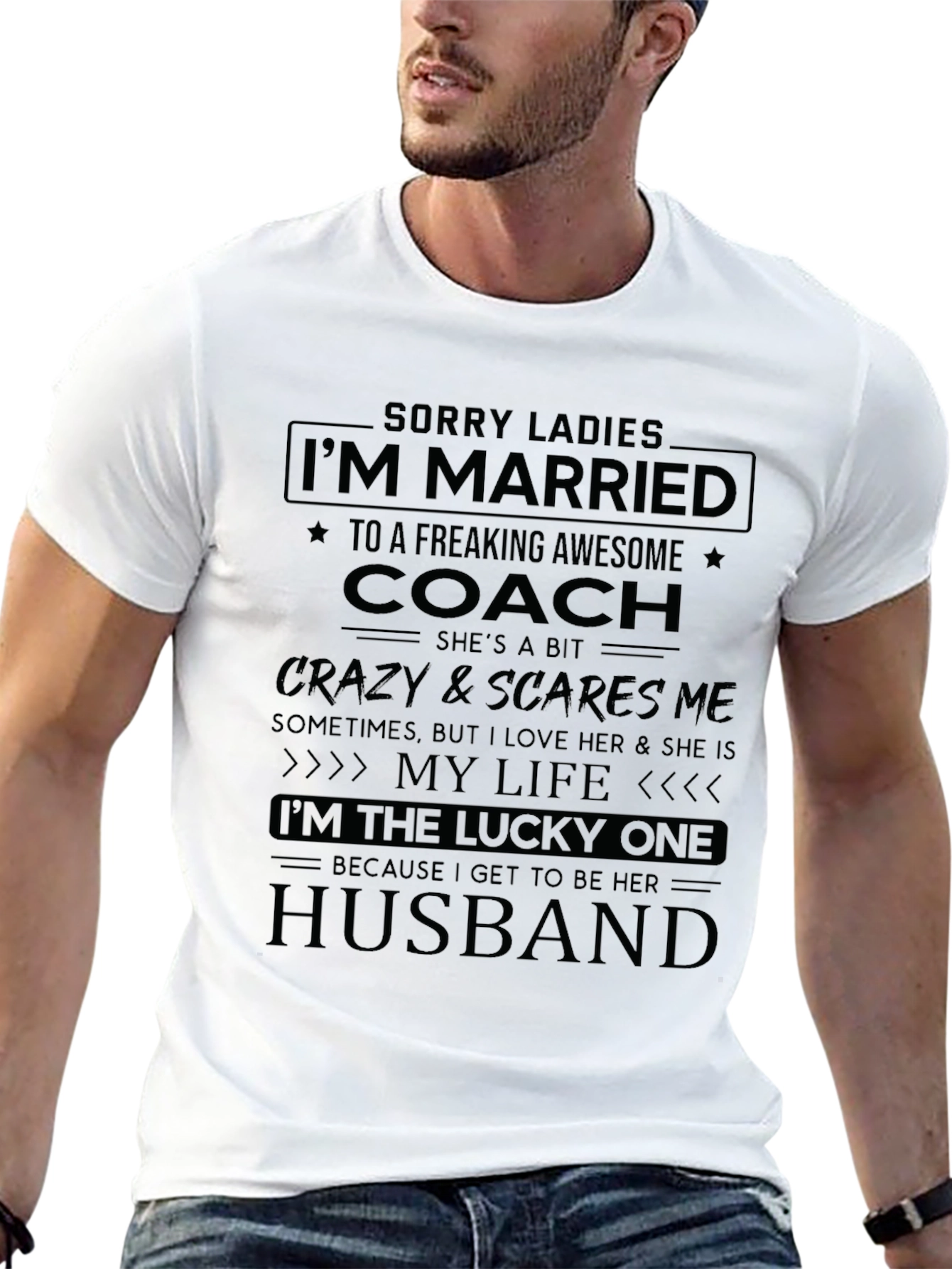 Black Funny Coach's Husband T-Shirt view 13
