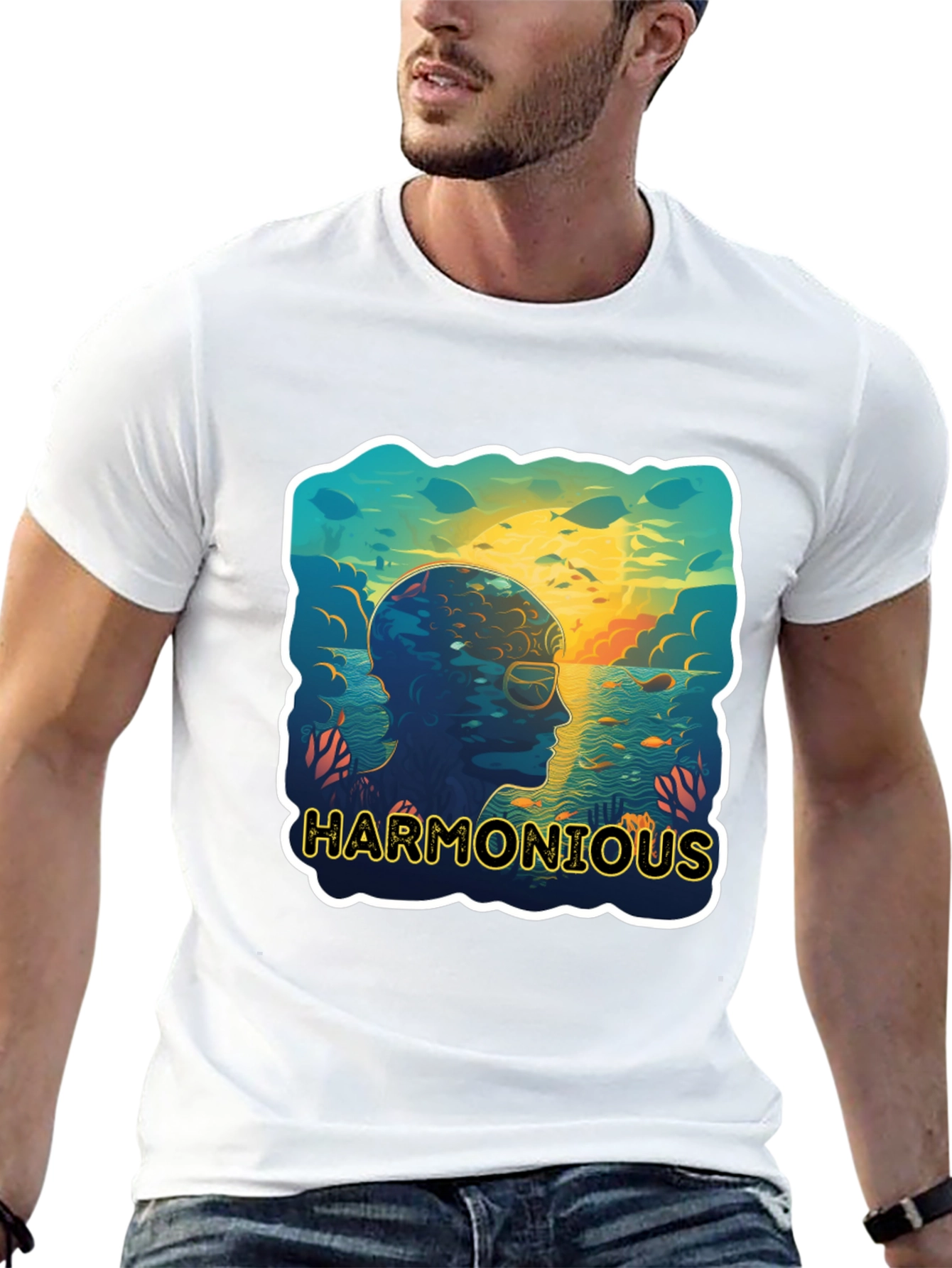 Black Harmonious Ocean Mind Black T-Shirt view 13