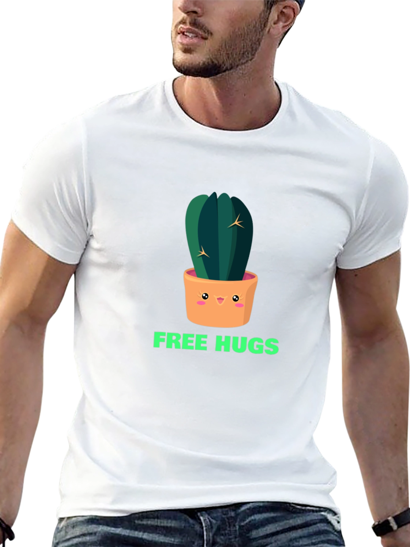 Black Cactus Free Hugs Graphic Tee - Trendy Unisex T-Shirt view 13