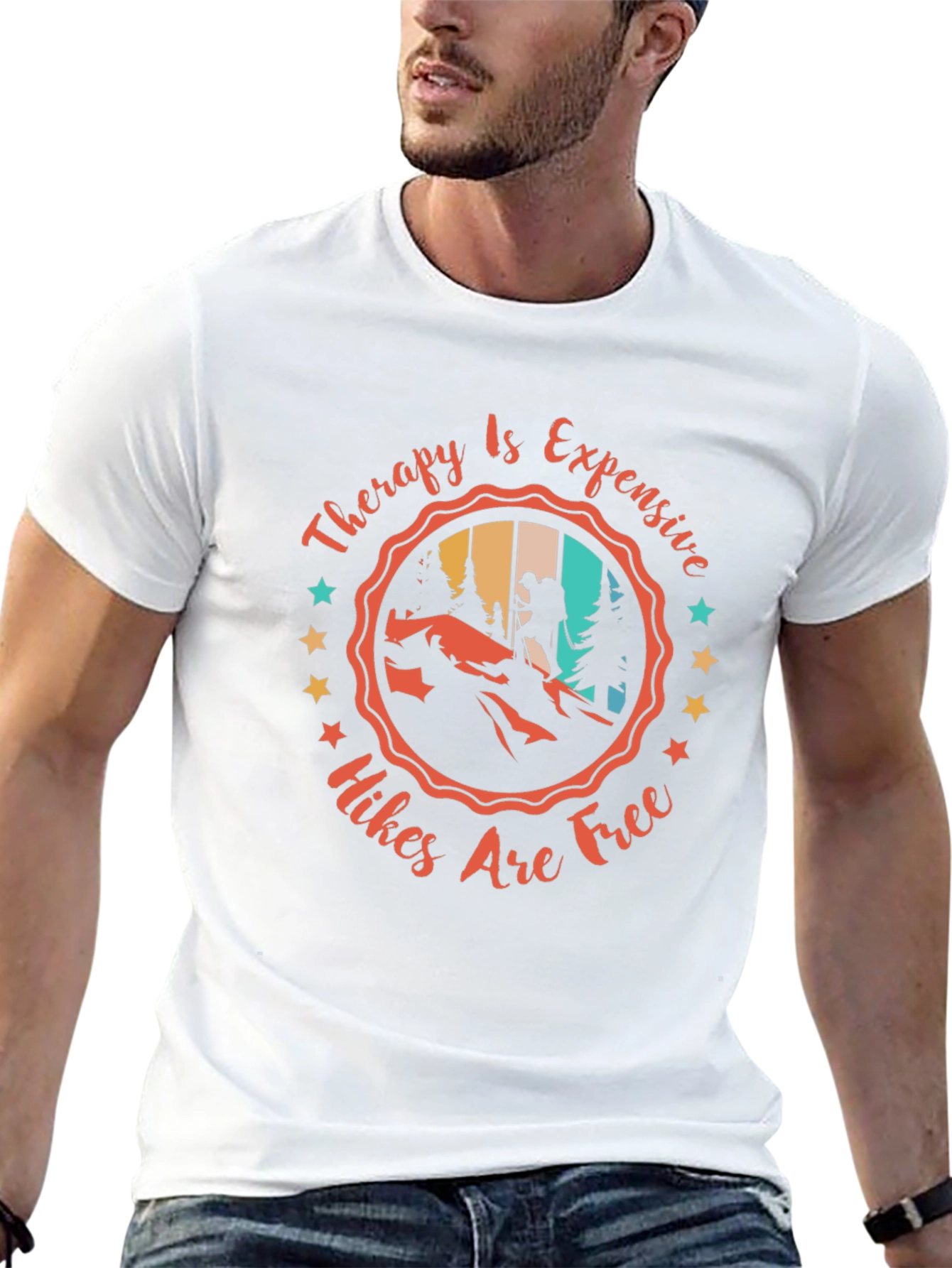 Black Hiking Therapy T-Shirt - Hikes Are Free view 13