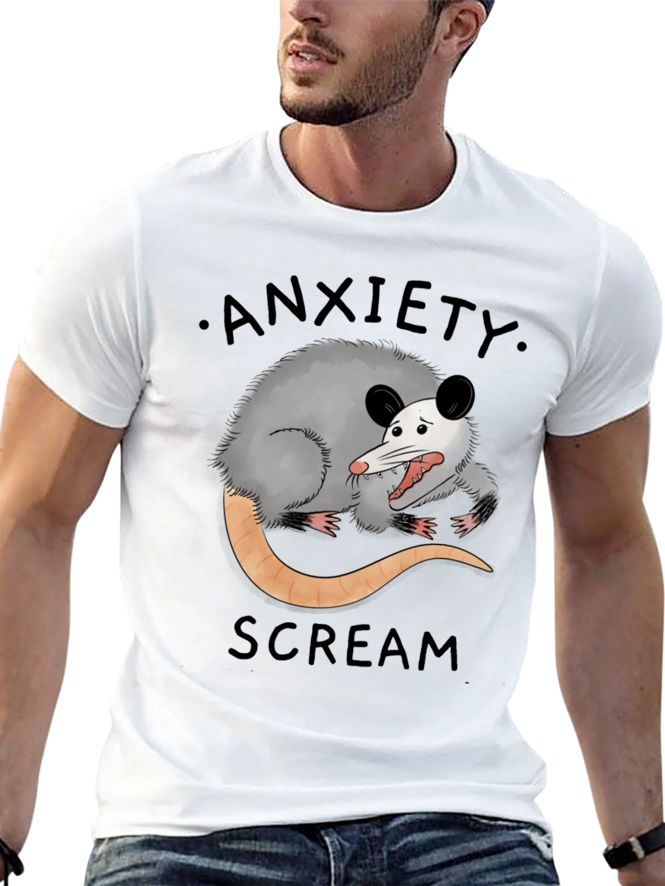 Black Anxiety Scream Opossum Graphic Tee view 13