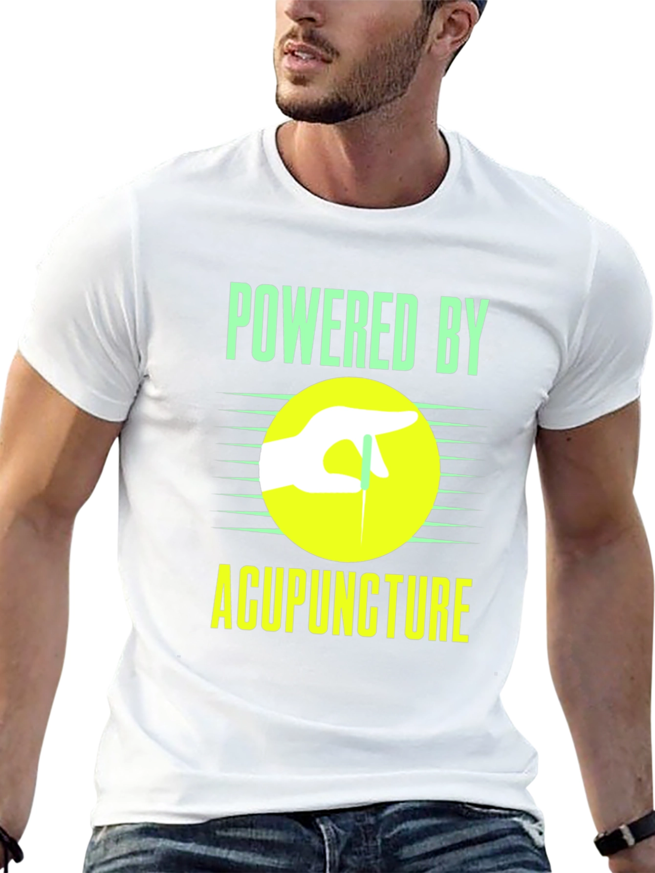 Black Powered By Acupuncture Graphic T-Shirt view 13