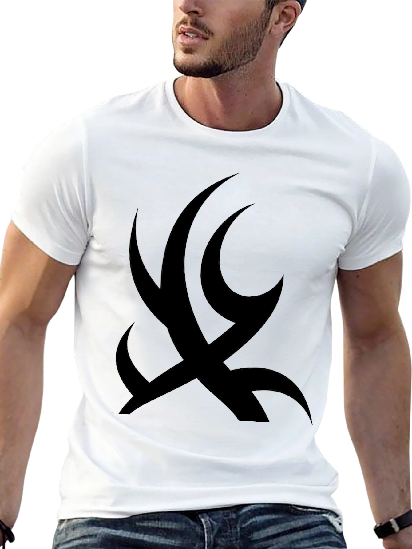 Black Men's Black Tee with Tribal Design view 13